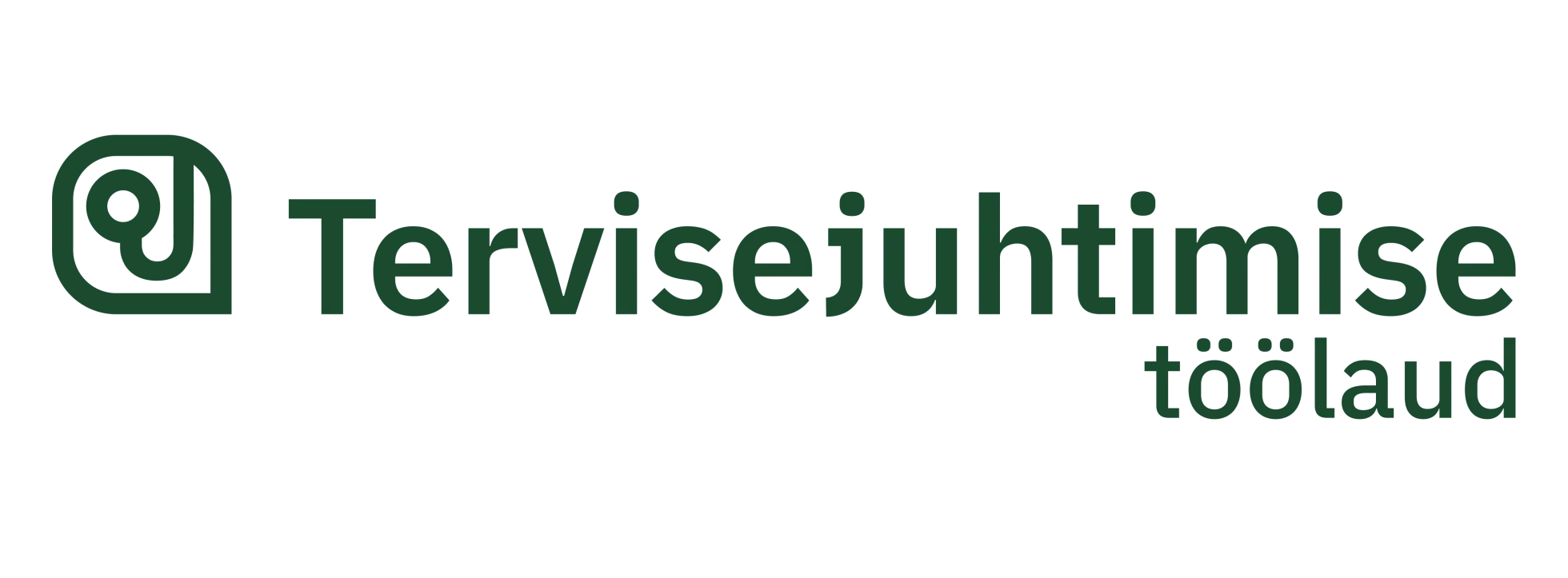 Tervisejuhtimise töölaua logo rohelises kirjas stetoskoobist ja jutumullist inspireeritud logoga.
