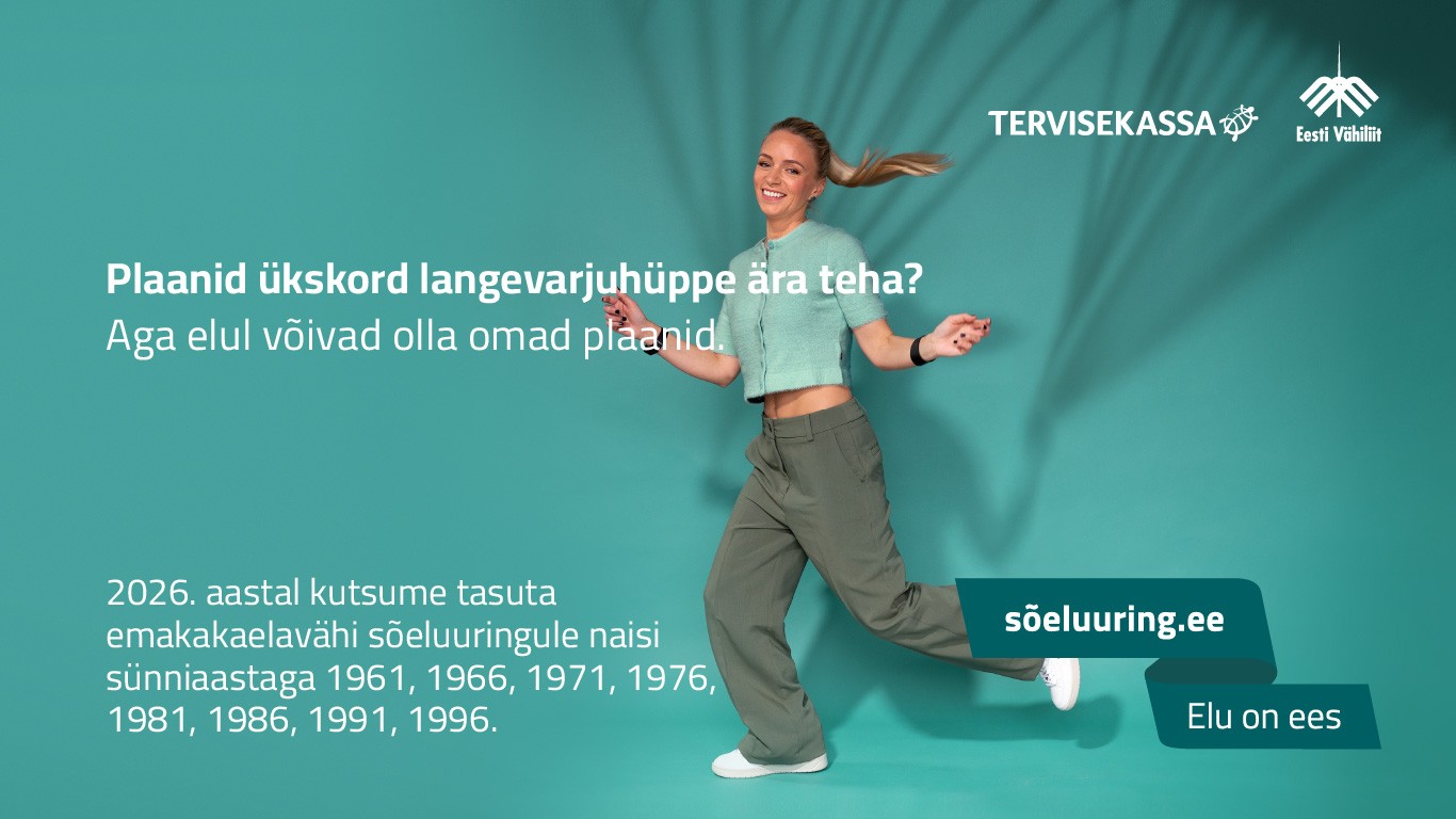 Naine langevarjuga, fotol emakakaelavähi sõeluuringule kutsutud sünniaastad