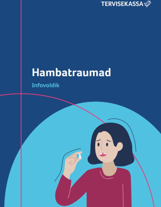 hambatrauma trükise kaanepilt, joonistatud naine hoiab hammast